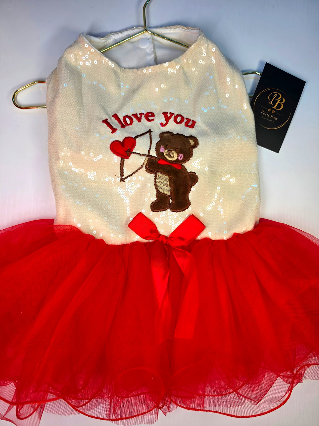 Vestido "I Love You" con Lentejuelas y Tutú Rojo