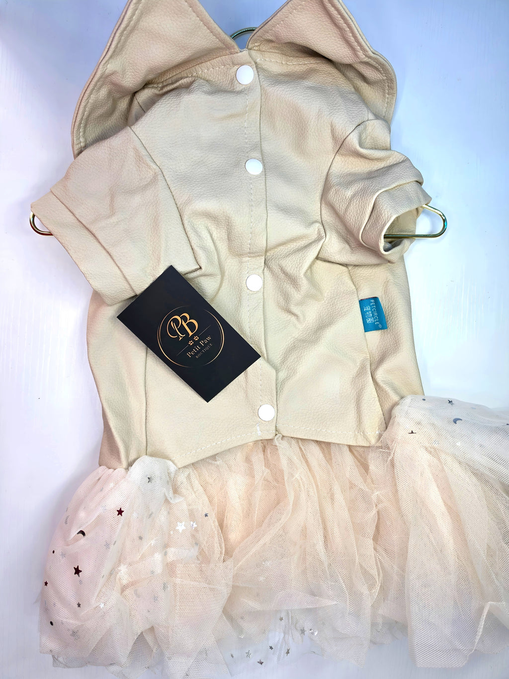 Vestido Cuero Vegano con Botones Pata de Gallo y Tul